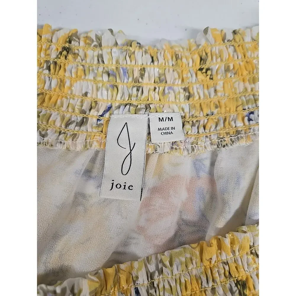 Joie Womens Blouse White Yellow Floral Half Sleeve Smocked Off Shoulder Size M